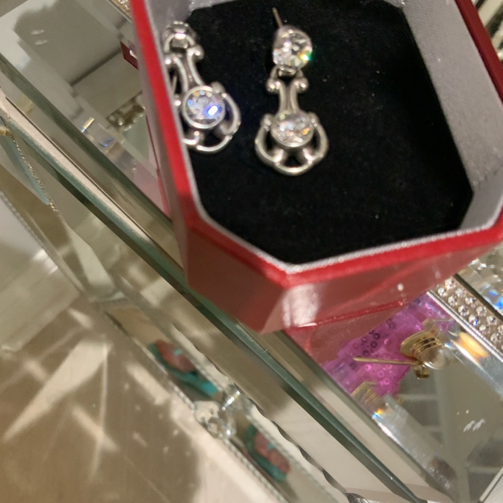 Brighton rare Silver Crystal Drop Earrings - Elegant Women's Jewelry